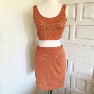 For Love & Lemons Orange Knit Sweater Skirt Set Crop Top Size Small